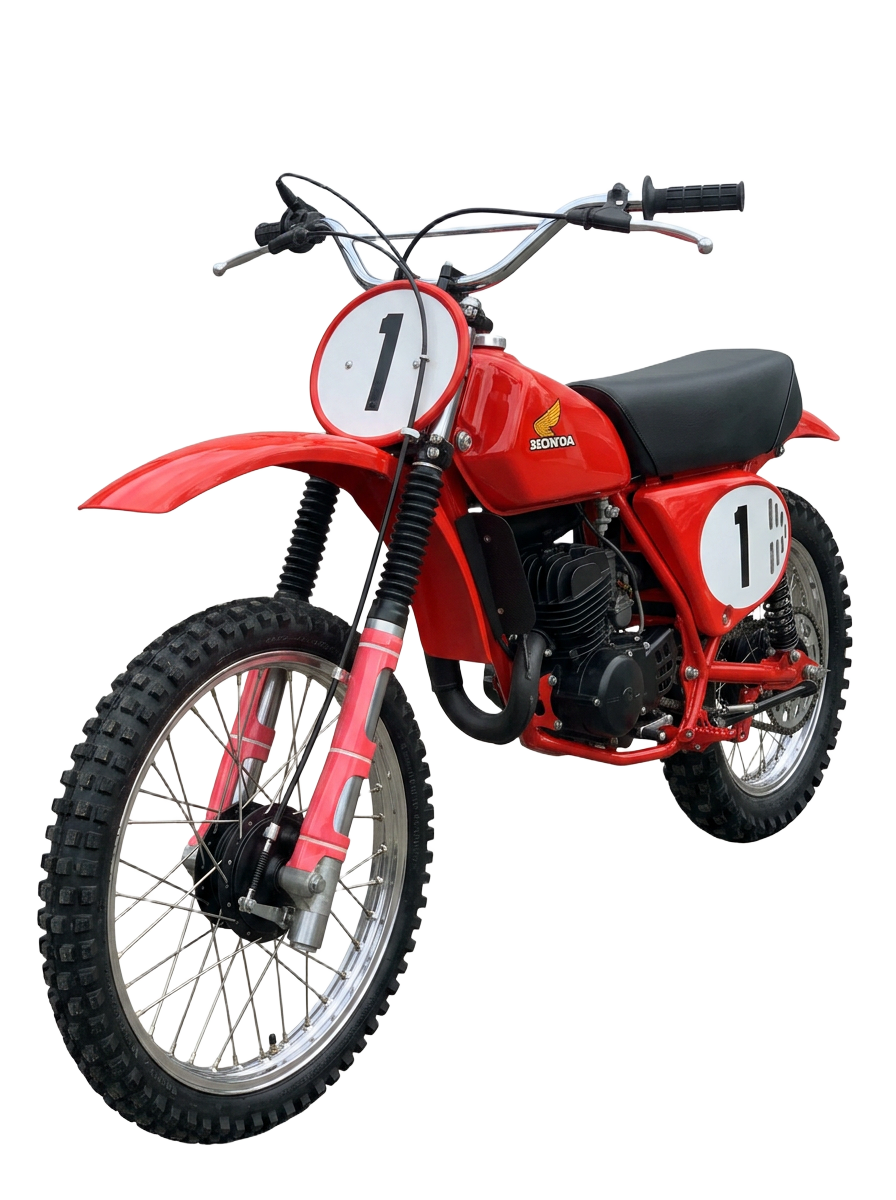Red vintage Honda motocross motorcycle